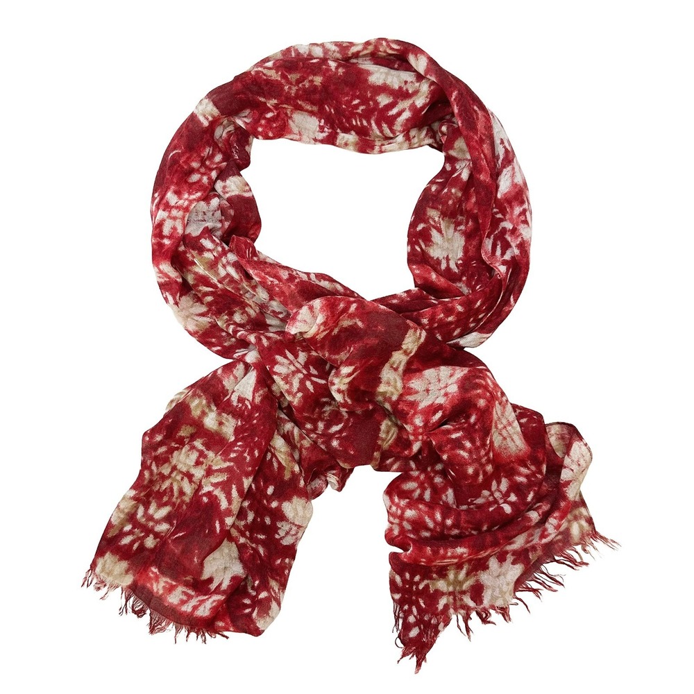 PURE JILL Floral Tie-dye Lightweight Fringe Scarf NWT • red, cream • boho chic‎